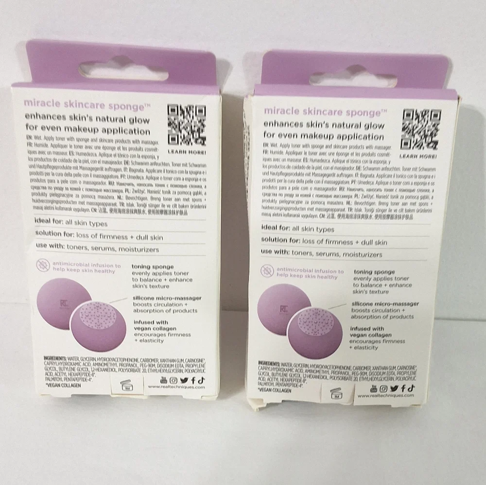 Real Techniques Miracle Skincare Sponge With Vegan Collagen, Bundle Of 2, NEW